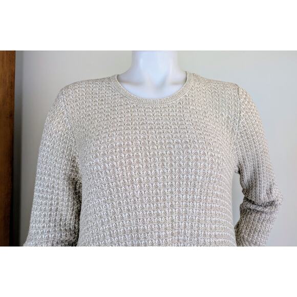 Eight Eight Eight Tunic Sweater Medium Beige Cotton Marled Mixed Knit Clean Girl - Picture 2 of 11